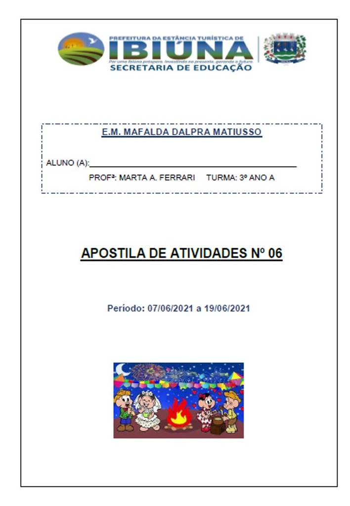 Profª Marta - 3º Ano A - 6ª apostila - 07-06-21