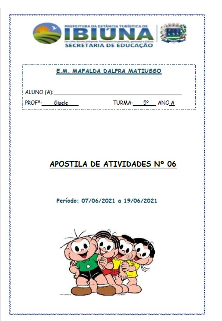 Profª Gisele - 5º Ano A - 6ª Apostila - 07-06-21