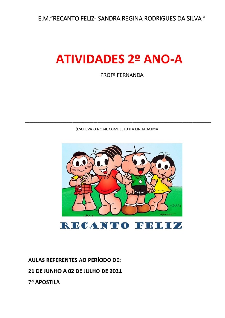 2o Ano-A  Profa. Fernanda   7a Apostila  21-06-2021