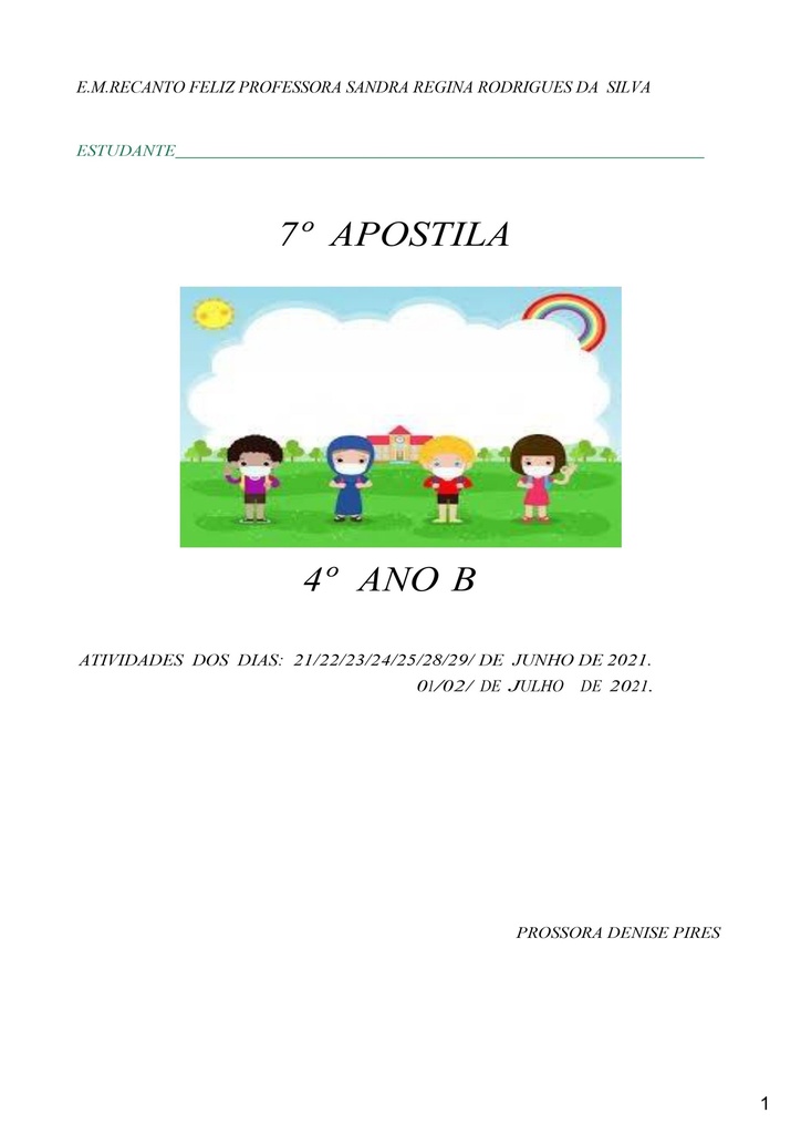 4º Ano-B    Profa Denise   7a Apostila 21-06-2021