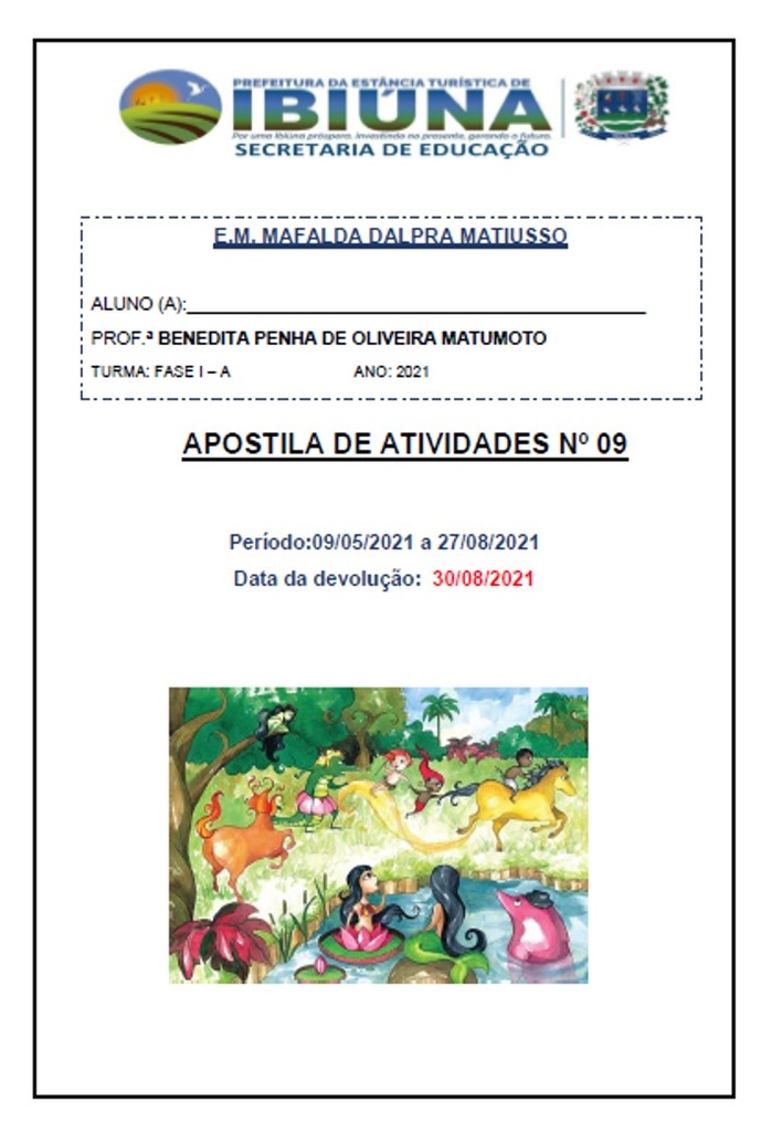 Profª Benedita Penha - Fase I A - 9ª Apostila - 10-08-21