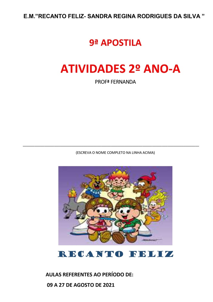 2o Ano-A   Profa Fernanda   9a Apostila  10-08-2021 (2)