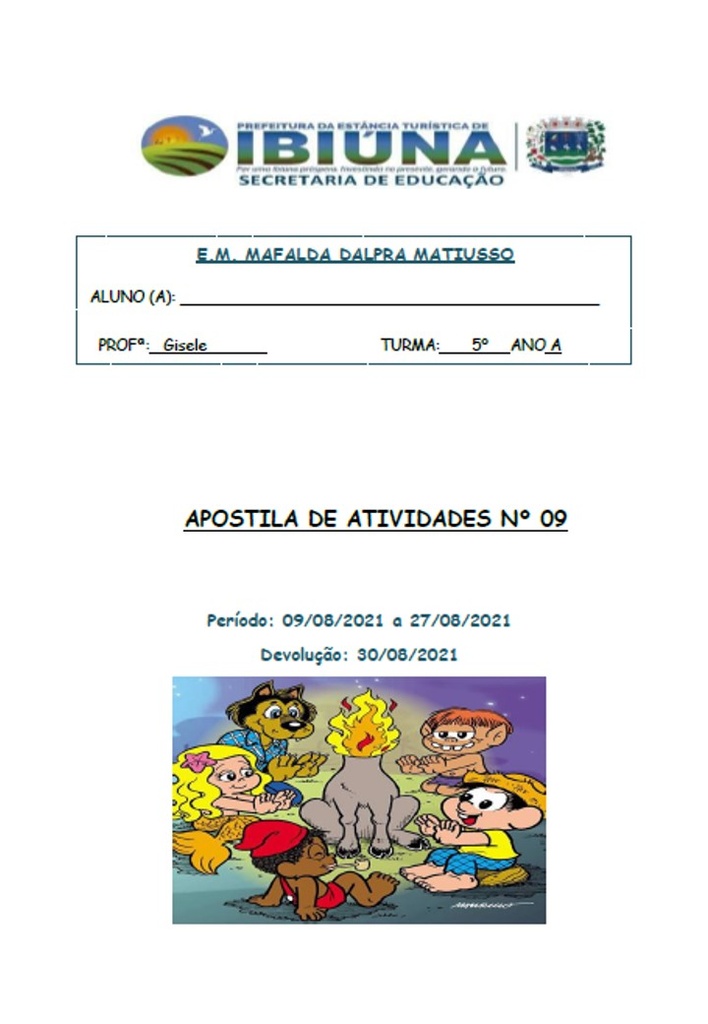 Profª Gisele - 5º Ano A - 9ª Apostila -10-08-21