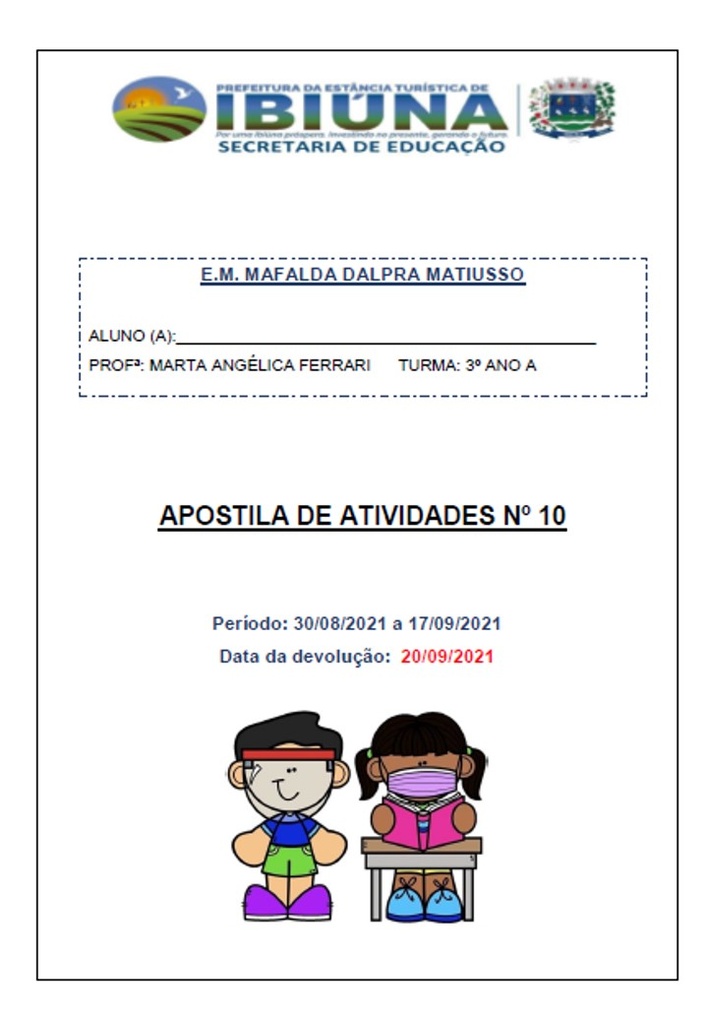 Profª Marta - 3º Ano A - 10ª Apostila - 30-08-21
