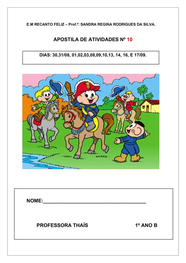 1o Ano-B  Profa Thaís  10a Apostila  30-08-2021