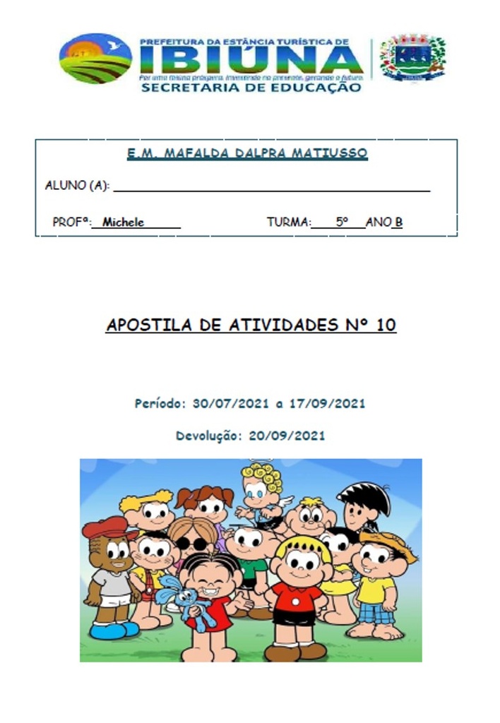 Profª Michele - 5º ano B - 10ª apostila - 30-08-21
