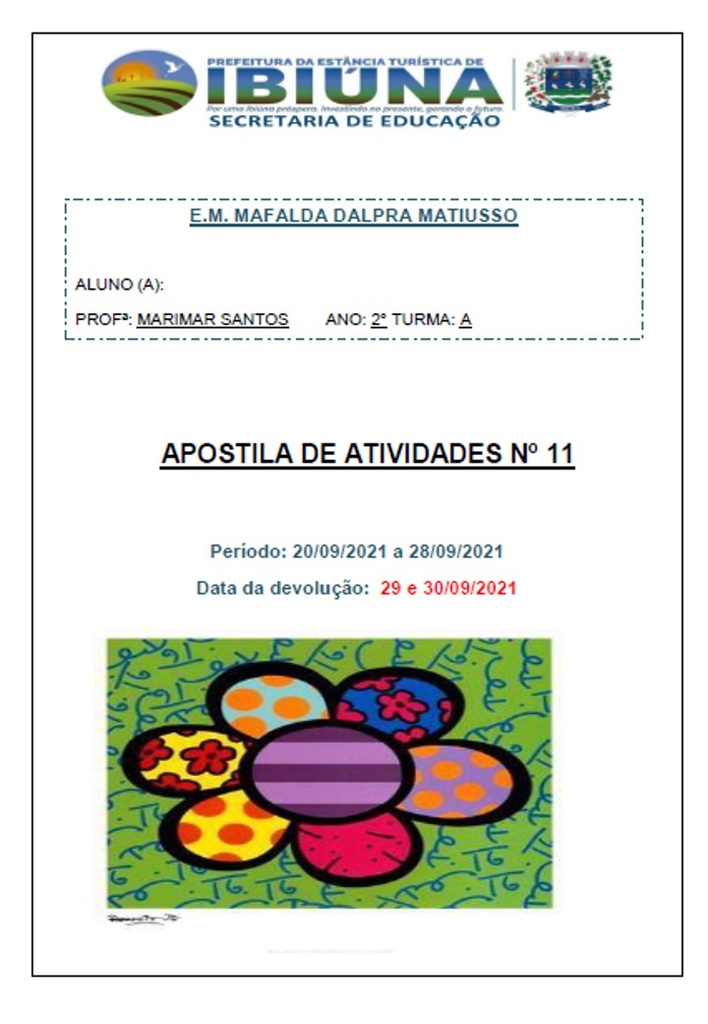 Profª Marimar - 2º ano A - 11ª Apostila - 20-09-21