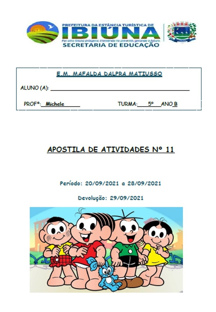 Profª Michele - 5º ano B - 11ª apostila - 20-09-21