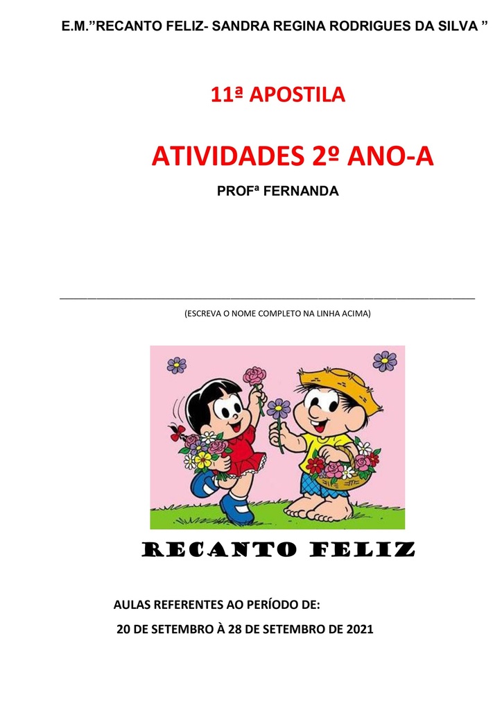 2o Ano-A   Profa Fernanda 11a Apostila  20-09-2021