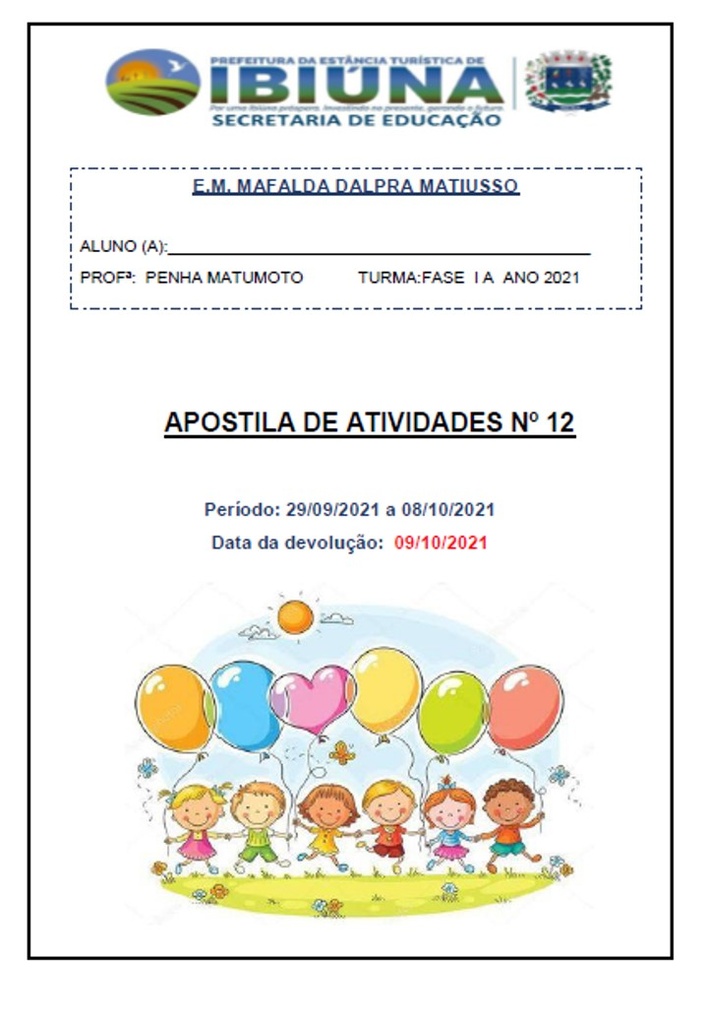 Profª Penha - Fase I A - 12ª Apostila - 30-09-21