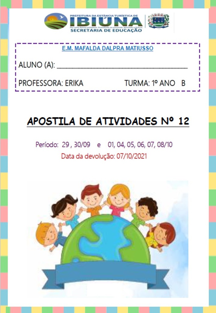 Profª Erika - 1º ano B - 12ª Apostila - 30-09-2021