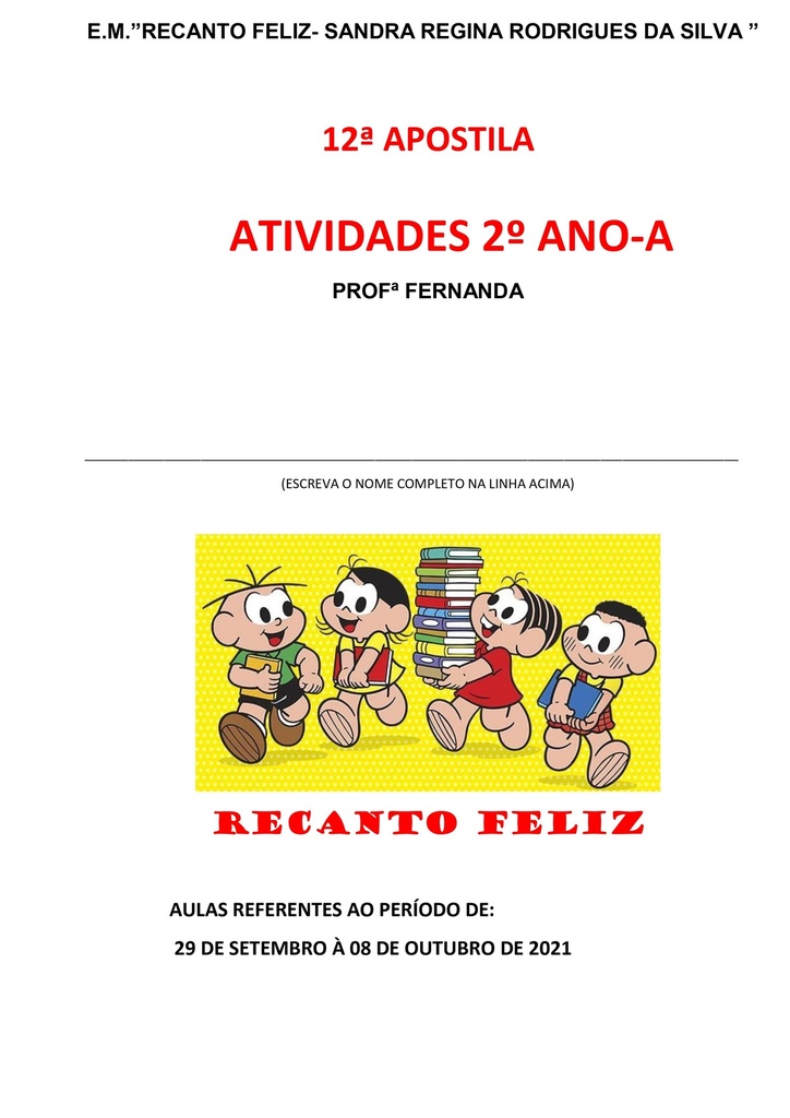 2o Ano-A  Profa Fernanda  12a Apostila  30-09-2021