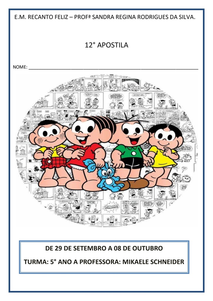 5o Ano-A  Profa Mikaele  12a Apostila  30-09-2021