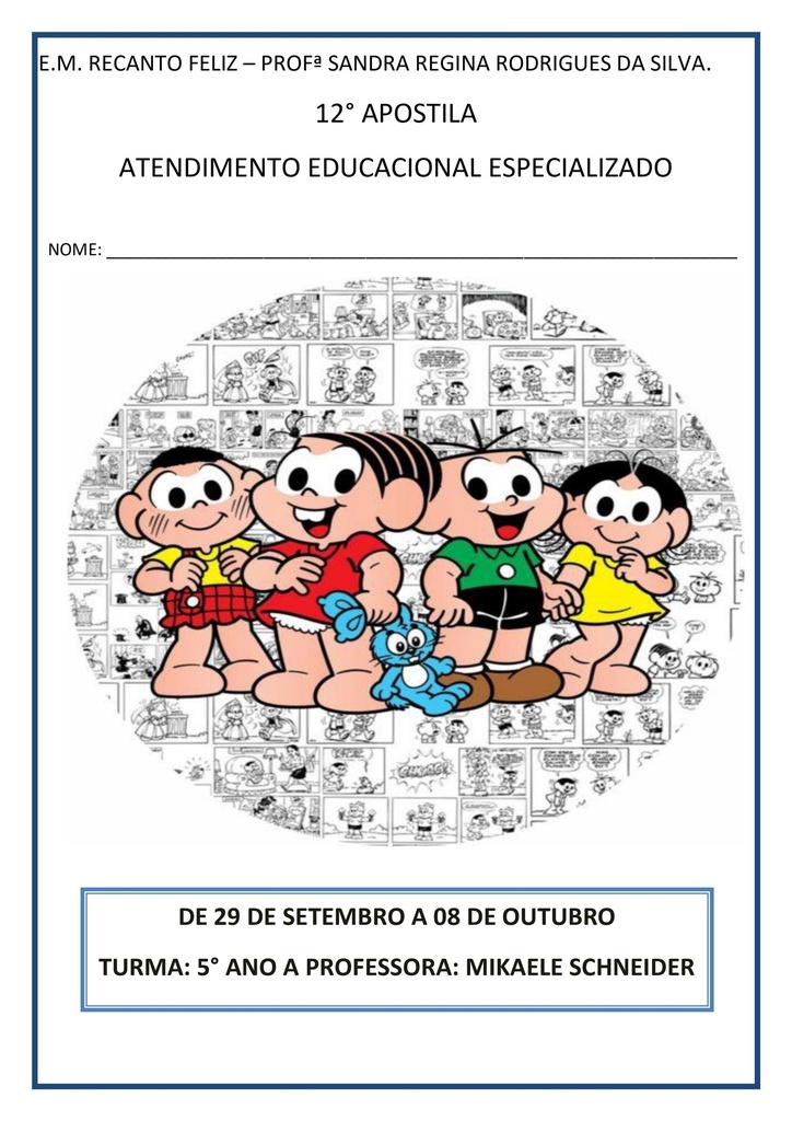 5o Ano-A  Profa Mikaele 12a Apostila Atendimento Educacional Especializado  30-09-2021