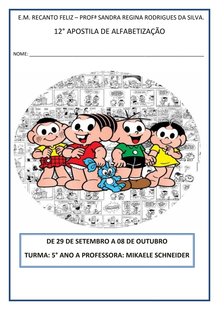 5o Ano-A  Profa Mikaele  12a Apostila ALFABETIZAÇÃO 30-09-2021