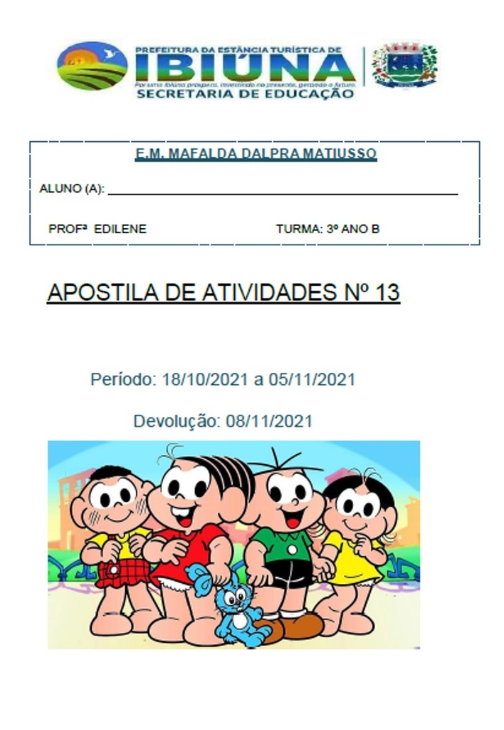 Profª Edilene - 3º Ano B - 13ª Apostila - 19-10-21