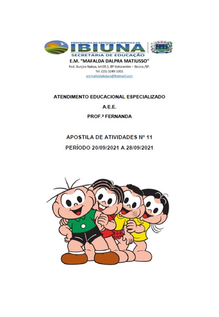 Profª Fernanda - AEE - 11ª Apostila -20-09-21