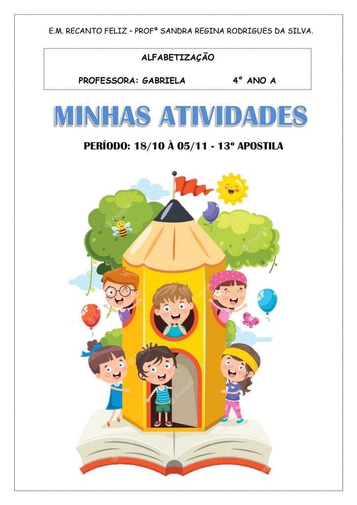 4º Ano-A  Profa Gabriela - 13° APOSTILA - ALFABETIZAÇÃO 19-10-2021 (2)
