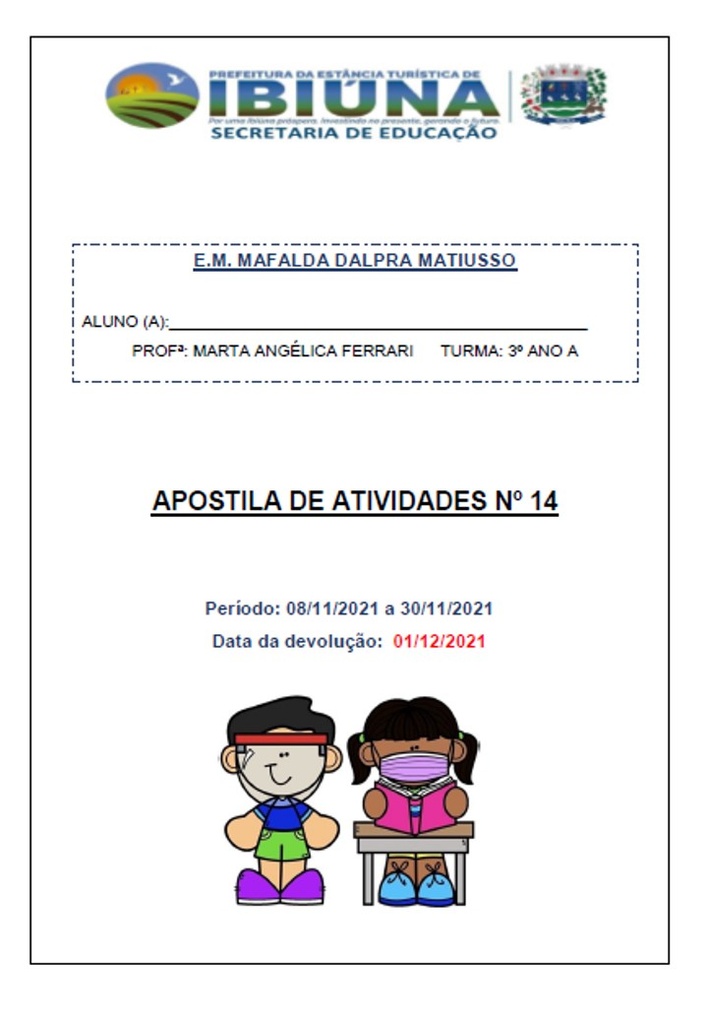 Profª Marta - 3º Ano A - 14ª Apostila - 08-11-2021