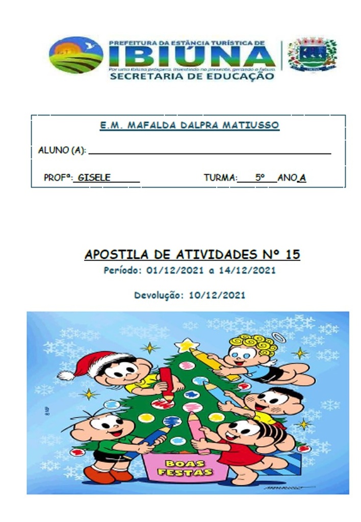 Profª Gisele - 5º ano A - 15ª apostila - 01-12-2021