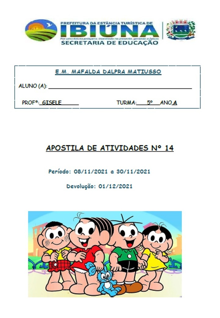 Profª Gisele - 5º ano A - 14ª apostila - 08-11-21