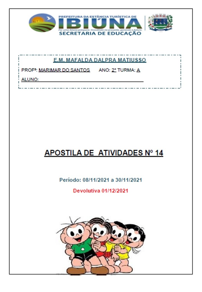 Profª Marimar - 2º Ano A - 14ª Apostila - 08-10-2021