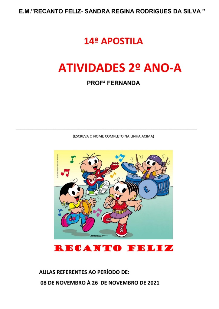 2º ANO A - Profa Fernanda 14a Apostila  08-11-2021